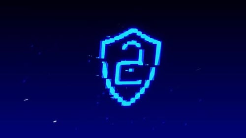 Glitch Pixel Art Shield and Padlock Security Icon Animation