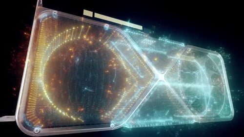 Futuristic Digital Graphic Card with Particle Effects Animation