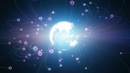 Animated Global Network Connecting People Around Digital Earth