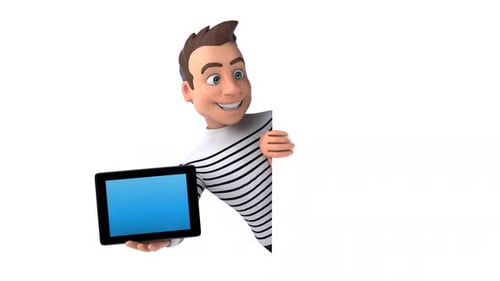 Personnage occasionnel de dessin animé 3D amusant avec une tablette