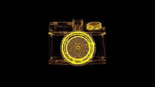 Futuristic Rotating Digital Wireframe Camera Hologram