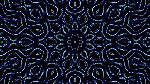 Abstract Neon Blue Glowing Kaleidoscope Pattern Background Loop