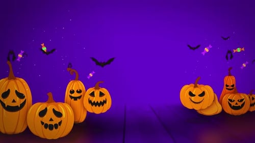 Halloween Animated Background with Spooky Jack-o'-Lanterns and Bats