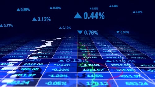 Animated Digital Global Financial Data Display with Stock Market Analytics