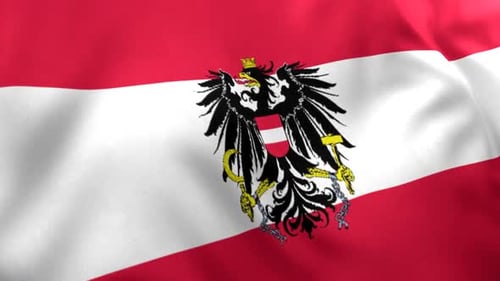 Realistic Waving Austrian Flag with National Coat of Arms