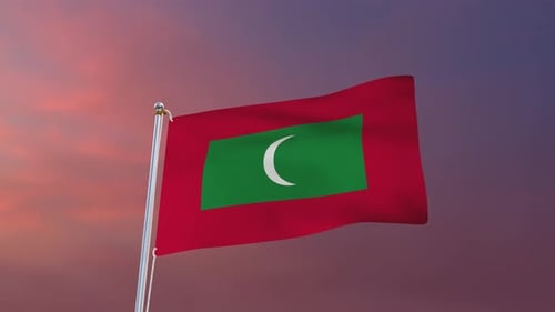 Realistic Waving Flag of Maldives Animated with Soft Background