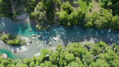 Drone Flight Over Flowing Forest Stream