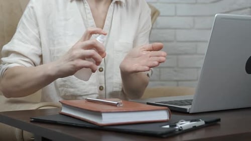 Sanitizer on work place.
