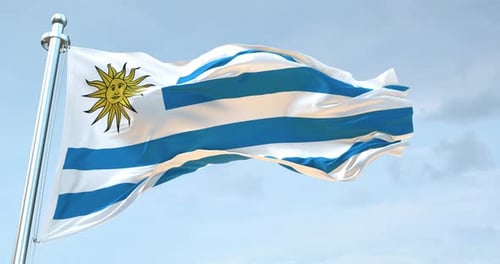 Realistic 3D Uruguay Flag Waving on a Flagpole