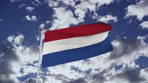 Realistic Netherlands Flag Waving in Blue Sky