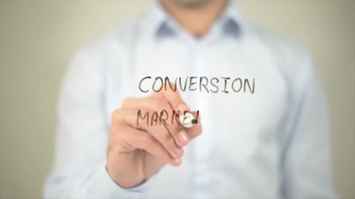 Conversion Market Man Writing on Transparent Screen