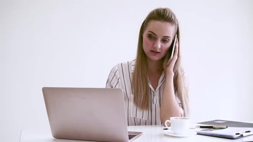 Blonde Business Woman Working at Modern Office