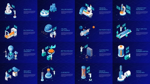 Modern Isometric Technology Science Concepts Animation
