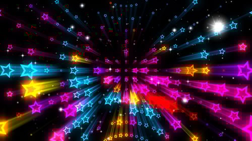 Glowing Neon Stars Bursting Seamlessly Looped Background