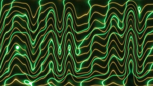 Green and Yellow Neon Wavy Lines Abstract Background Animation