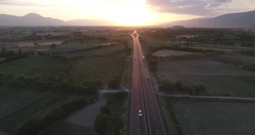 Rural Highway at Sunset, Aerial View
