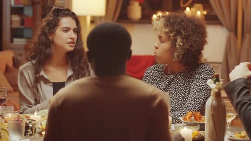 Friends Enjoying Dinner Party Together Indoors