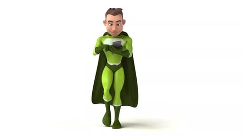 3D Animated Superhero Walking and Using Smartphone