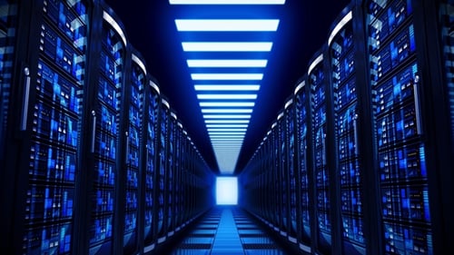 Seamless Loop of Futuristic Digital Server Room Corridor