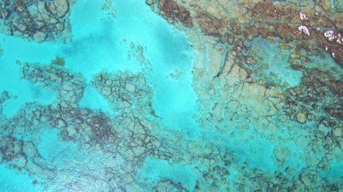 Images aériennes de magnifiques récifs coralliens dans une eau de couleur turquoise
