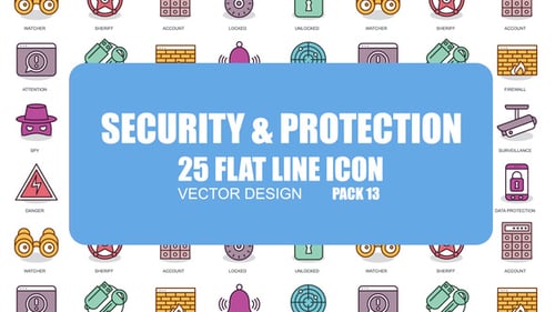 Animated Flat Design Icons for Security and Protection
