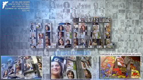 Dynamic Photo Mosaic Logo Reveal with Corporate and Superhero Styles