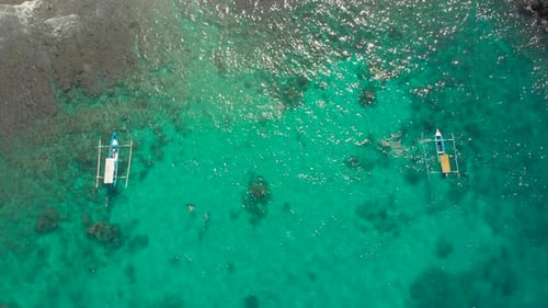 Aerial View of Turquoise Tropical Beach with Swimmers