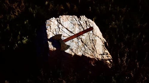 War Ax for Viking on the Rock at Sunset