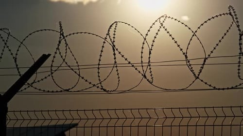 Barbed Wire Fence Against the Sunlight