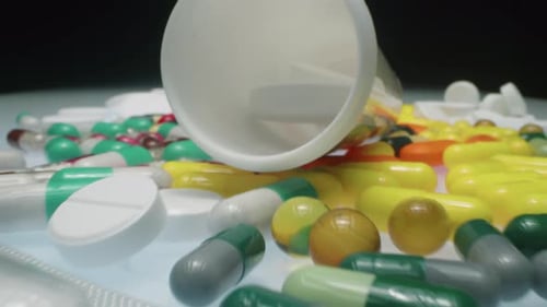Colorful Pills and Capsules Scattered on White Surface
