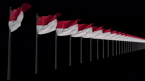 Waving Indonesian Flags Line Seamless Loop with Alpha Channel