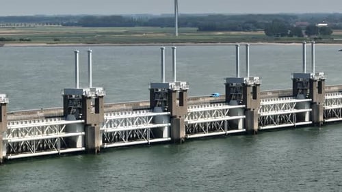 Storm Surge Barrier in Eastern Scheldt Protecting the Netherlands from the Sea