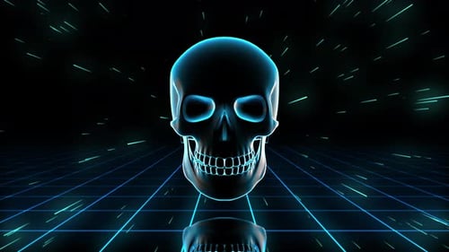 Futuristic Neon Skull 3D Rotation Animation Loop