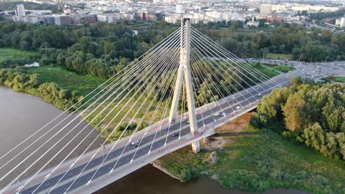 Aerial view of Holy Cross Bridge (Swietokrzyski Bridge) in Warsaw, Poland