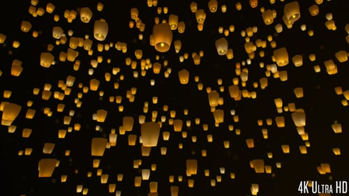 4K Sky Lanterns Flying at Night