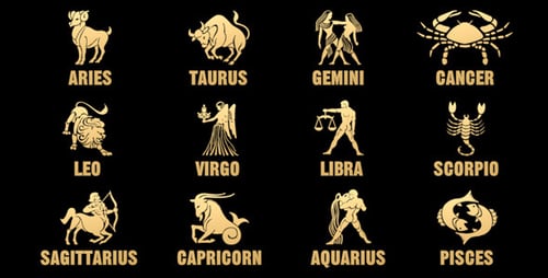 Animated 3D Golden Zodiac Signs Pack for Astrology Videos