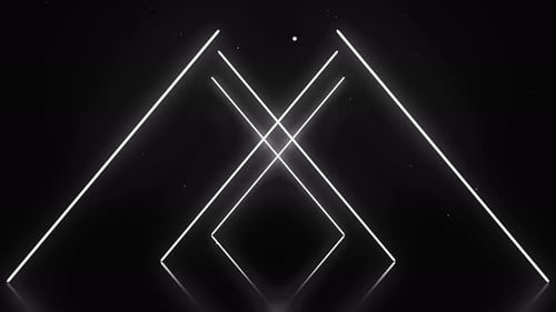 Flying through geometrical abstraction with white stars on black background