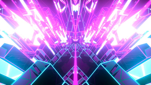 Abstract Neon Glowing Tunnel of Geometric Shapes