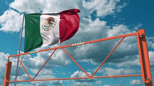 Mexico Flag Waving with Opening Border Gate