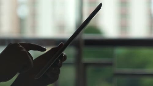 Hands Working On Tablet Outdoor
