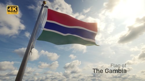 Realistic Waving Flag of The Gambia Against a Sunny Sky