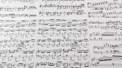 Moving Shot of Classical Sheet Music Score