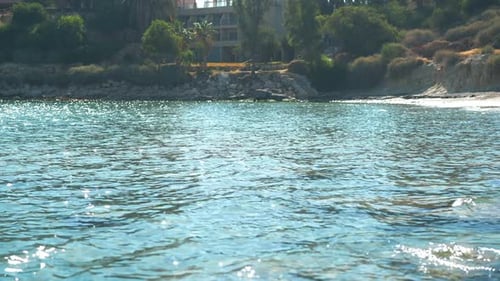 Wide Shot of Picturesque Landscape with Mediterranean Sea Waves Rolling on Coast in Slow Motion