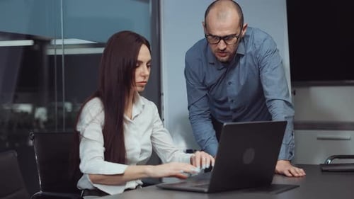 Boss and Employee Discussing Project in Office