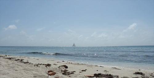 Sky Line Of The Ocean With Yacht