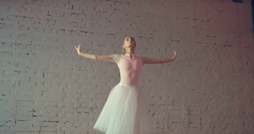 Professional Dancer Rehearses on Pointe in the Hall