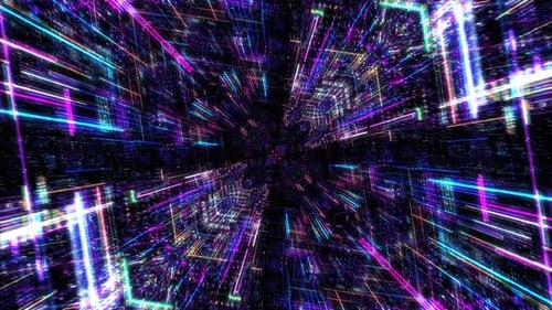 Abstract digital virtual city with technology and connection. 3D render 4K loop