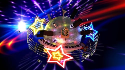 Vibrant Disco Party Animation with Glowing Musical Instruments