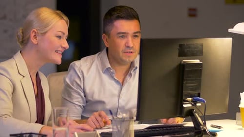 Business Team Making High Five at Night Office 67