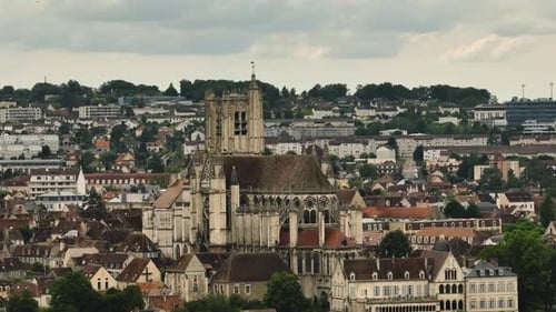 Aerial View of Auxerre Cityscape with Abbey of SaintGermain Burgundy France
